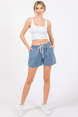 Blue Faded Wash Drawstring Shorts