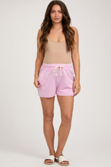 Pink Faded Wash Maternity Drawstring Shorts