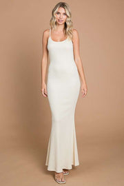 Cream Ribbed Maxi Dress