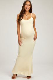 Cream Ribbed Maternity Maxi Dress