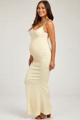 Cream Ribbed Maternity Maxi Dress