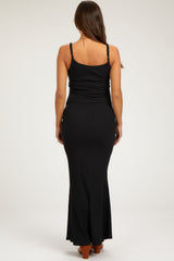 Black Ribbed Maternity Maxi Dress