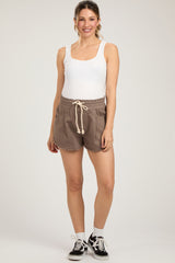 Taupe Fringe Hem Maternity Drawstring Shorts