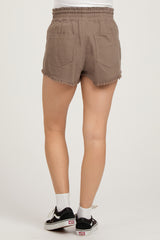 Taupe Fringe Hem Maternity Drawstring Shorts