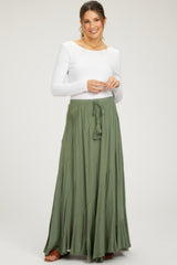 Olive Tassel String Maternity Maxi Skirt