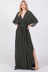 Olive Lightweight Deep V-Neck Maxi Dress