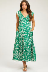 Green Floral Ruffle Maternity Midi Dress