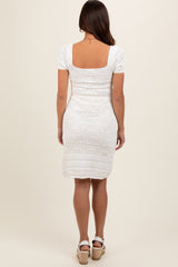 Ivory Crochet Square Neck Short Sleeve Maternity Dress