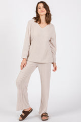 Cream Ribbed Soft Knit Long Sleeve Pajama Set