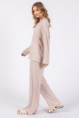 Taupe Ribbed Soft Knit Long Sleeve Pajama Set