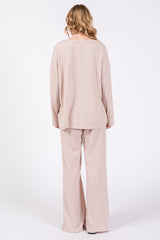 Taupe Ribbed Soft Knit Long Sleeve Pajama Set