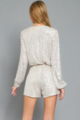 Silver Long Sleeve Sequin Romper