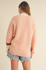 Mauve Combo Mock Neck Colorblock Pattern Sweater