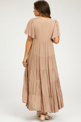 Mocha Button Detail Tiered Maternity Maxi Dress