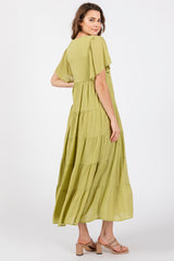 Green Button Detail Tiered Maxi Dress