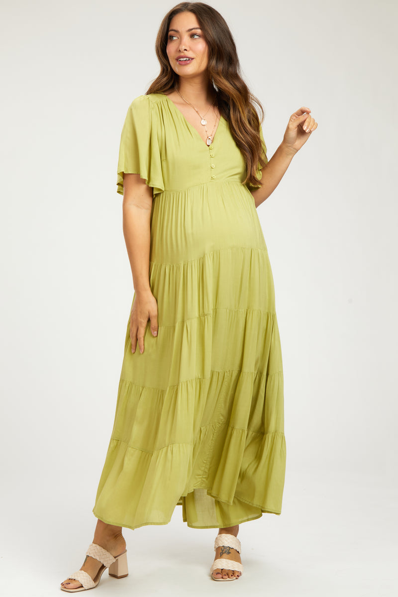 Green Button Detail Tiered Maternity Maxi Dress – PinkBlush