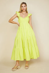 Lime Sleeveless Tiered Maternity Maxi Dress