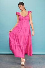 Fuchsia Sleeveless Tiered Maxi Dress