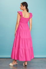 Fuchsia Sleeveless Tiered Maxi Dress