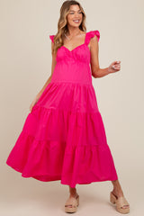 Fuchsia Sleeveless Tiered Maternity Maxi Dress