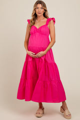 Fuchsia Sleeveless Tiered Maternity Maxi Dress