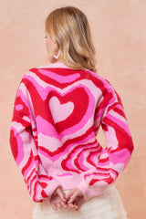 Fuchsia Retro Heart Wave Sweater