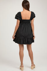 Black Puff Sleeve Ruffle Accent Maternity Mini Dress