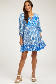 Royal Blue Floral Paisley Button Front Maternity Dress