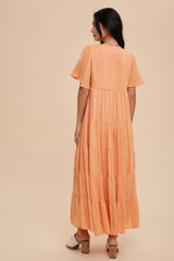 Orange Button Detail Tiered Maxi Dress