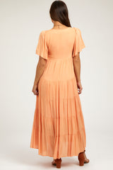 Orange Button Detail Tiered Maternity Maxi Dress