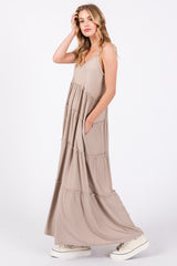 Taupe Tiered Sleeveless Maxi Dress