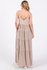 Taupe Tiered Sleeveless Maxi Dress