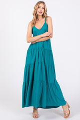 Teal Tiered Sleeveless Maxi Dress