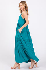 Teal Tiered Sleeveless Maxi Dress