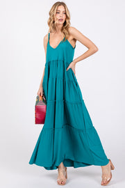 Teal Tiered Sleeveless Maxi Dress