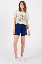 Navy Blue Smocked Lounge Shorts