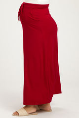 Burgundy Drawstring Maternity Maxi Skirt