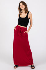 Burgundy Drawstring Maternity Maxi Skirt