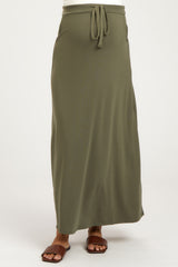 Light Olive Drawstring Maternity Maxi Skirt