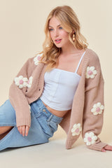 Taupe Floral Knit Button Front Maternity Cardigan