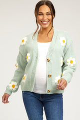 Mint Floral Knit Button Front Maternity Cardigan