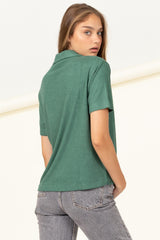 Hunter Green Collared Short-Sleeve Top