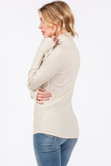 Cream Ribbed Long Sleeve Turtle Neck Top