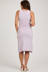 Lavender Sleeveless Sweater Maternity Midi Dress