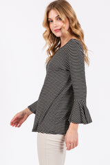 Black Striped 3/4 Sleeve Top