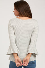 Heather Grey Striped Maternity 3/4 Sleeve Top