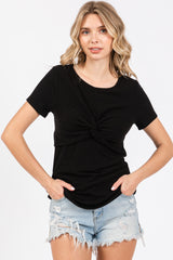 Black Ribbed Twist Front Maternity Top