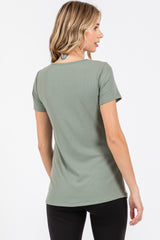 Light Olive Ribbed Twist Front Top