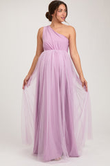 Lavender One Shoulder Tulle Maternity Maxi Dress