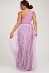 Lavender One Shoulder Tulle Maternity Maxi Dress